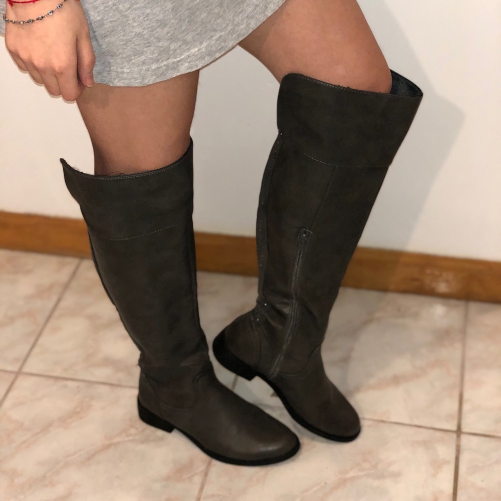 Over the knee boots- Gray vegan leather